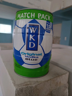 Collectible empty WKD Blue Vodka Match Pack barrel used