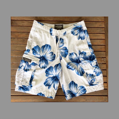 Abercrombie & Fitch men's swim shorts size M like new, white with blue flowers