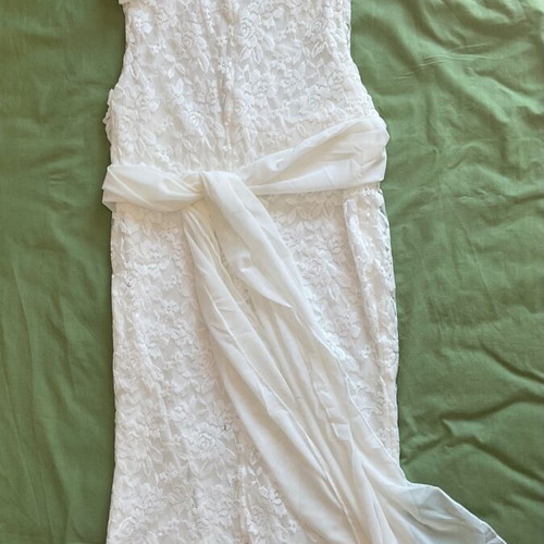 Maxi asymmetric white lace dress XS, new