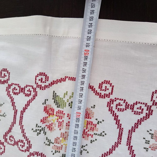 Handmade White Tablecloth 155x166 cm with Cross Stitch and Azur Finish