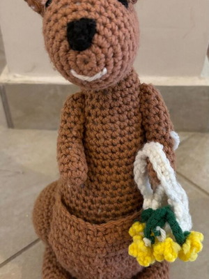 Amigurumi knitted handmade kangaroo doll like new