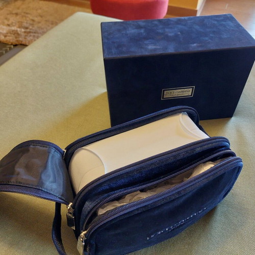 Dolce & Gabbana Velvet Toiletry Bag New, Black and Blue
