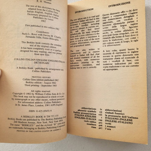 Collins Italian-English English-Italian Dictionary used, bilingual