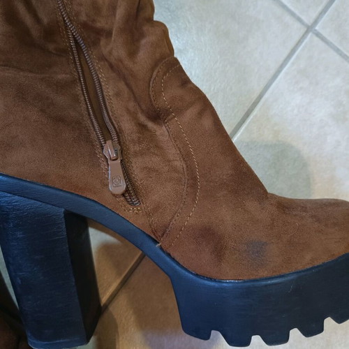 Over the knee brown boots used, size 41, suede, 12 cm platform