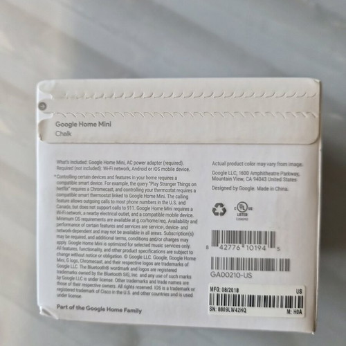 Google Home Mini smart speaker new, sealed, Chalk color