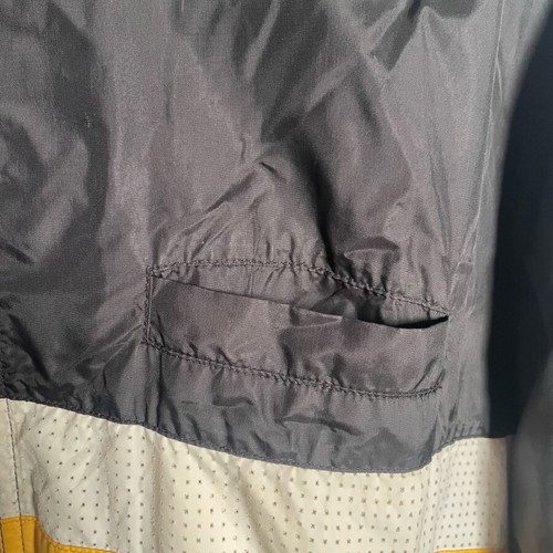 Sixty men's jacket used, size Large, black with white and yellow stripe Y2K