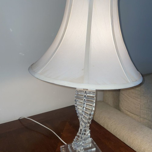 Crystal table lamp like new with satin double-sided shade