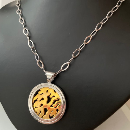 Bulgari necklace double side with zircon stones new, gold plated steel