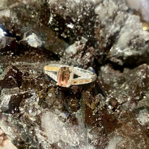 Handmade silver ring with natural watermelon tourmaline and moissanite, new