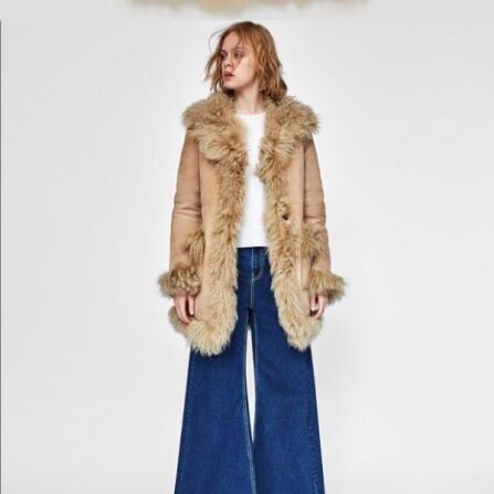 Zara natural lamb fur coat size M like new