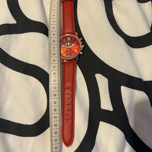 Unisex wristwatch new with red synthetic leather strap