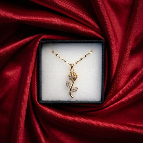 18K Gold Plated Rose Pendant Necklace with Sparkling CZ Crystal