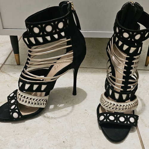 Boho Schutz sandals used, 10cm heel, size 36.5, black-beige