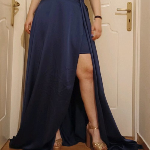 Royal blue satin evening dress new, size Medium and Large