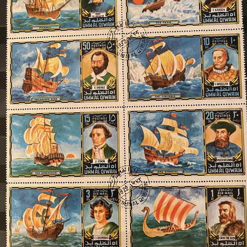 Vintage Umm al-Quwain Explorer and Sailing Ship Stamps used