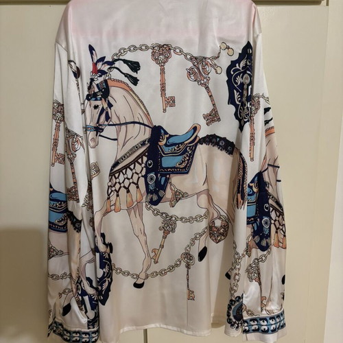 Satin printed shirt with horses and chains, size S