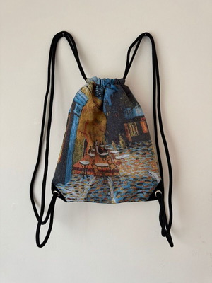 Café Terrace at Night Drawstring Bag like new, multicolored