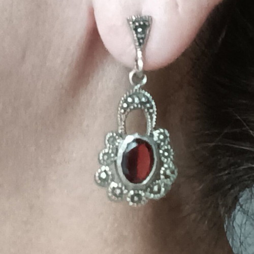 925 Silver Earrings with Carnelian Semi-Precious Stones like new, handmade