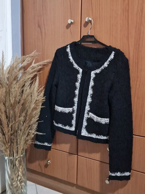 Women's cardigan used, black with lace and sequins, size S/M