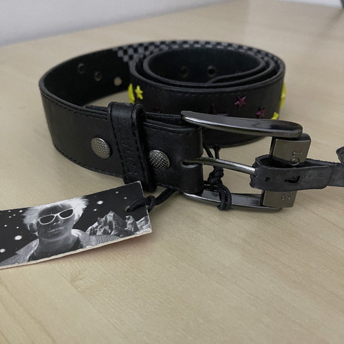 Leather belt new, black with colorful decorative details