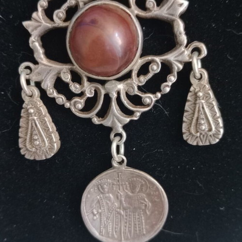 Silver Antique Necklace with Konstantinato Coin, Like New