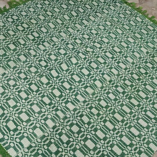 Handwoven Blanket with Traditional Green and Cream Pattern, Like New