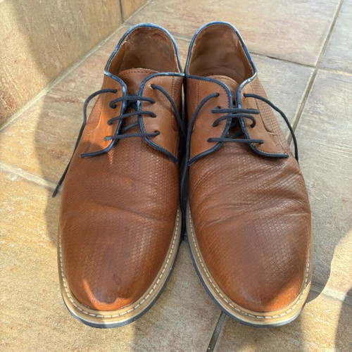 Damiani men's leather shoes size 44 used, tan with blue details