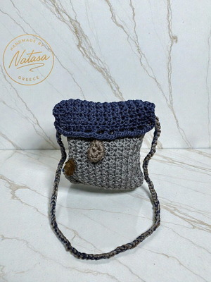 Handmade knitted shoulder bag gray and blue, new
