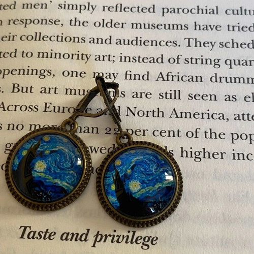 Vincent Van Gogh Starry Night bronze earrings new, wearable art