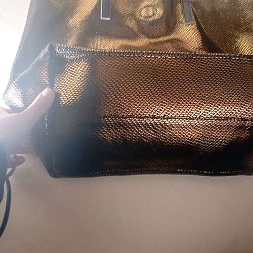 Tote bag shoulder bag made of snake faux leather like new, brown orange