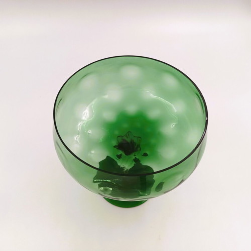 Vintage Mid-Century Italian Blown Glass Compote Bowl Emerald Green