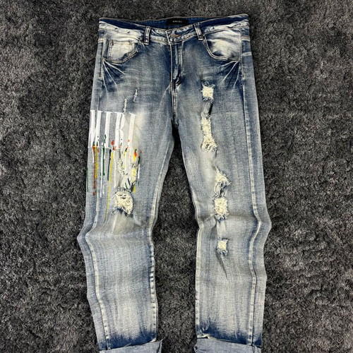 Amiri men's distressed embellished denim jeans like new, size L, blue