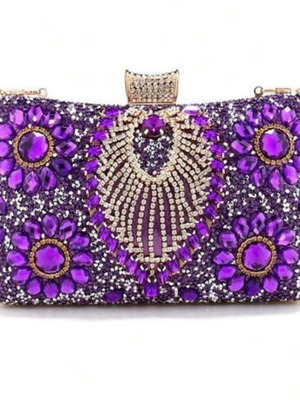 Boohoo clutch bag new, purple with gold crystals