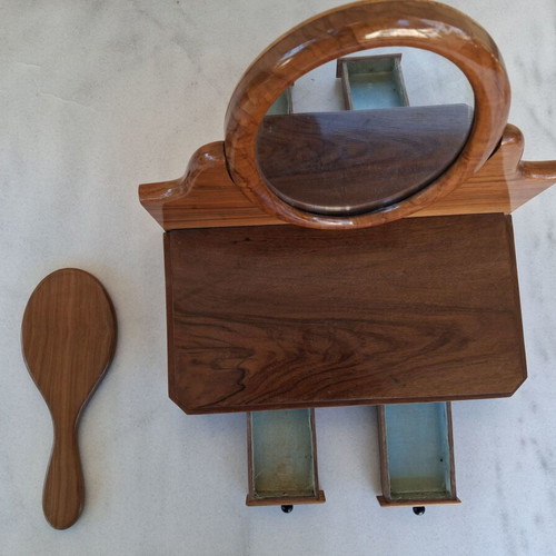 Vintage dressing table with drawers and mirror, used, 1960s