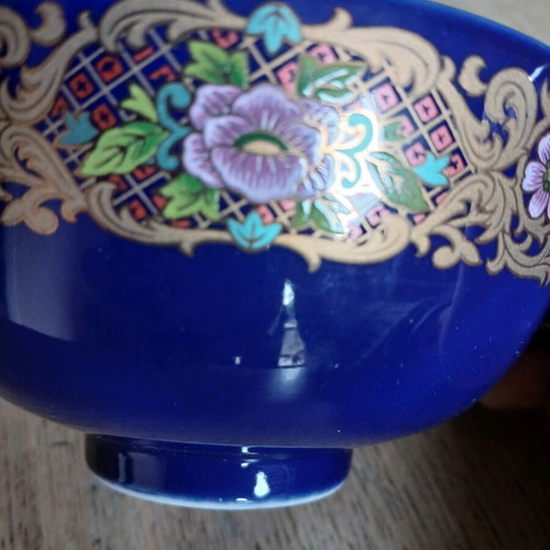 Moroccan cobalt gold bowl new with peacock design 12.5 cm diameter