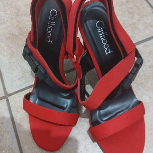 Girlhood women's red and black high-heeled sandals, size 39
