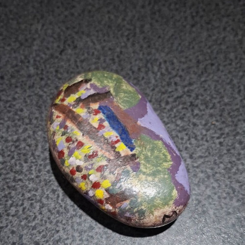 Handmade Painted Sea Stone Decorative Landscape 9.5x5.5 cm like new