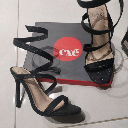 Exe sandals new black with glitter and 12 cm heel