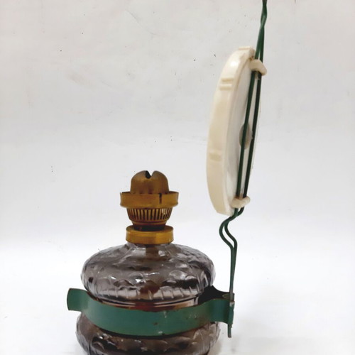 Vintage gas oil lamp from the 60s, used, glass body and brass burner