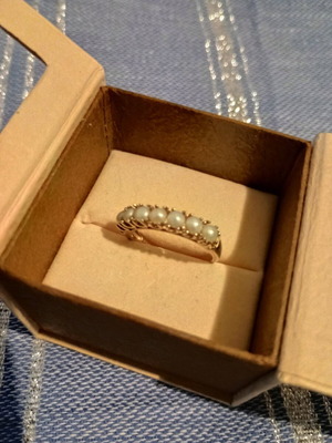 Pearl ring 925 silver, platinum plated, seven-stone, like new