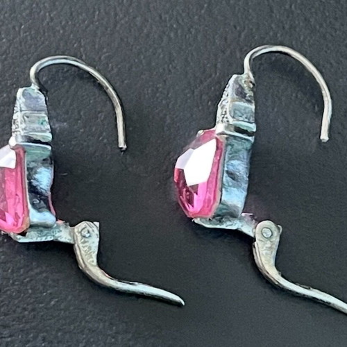Earrings used 100 years old with pink stone and original box
