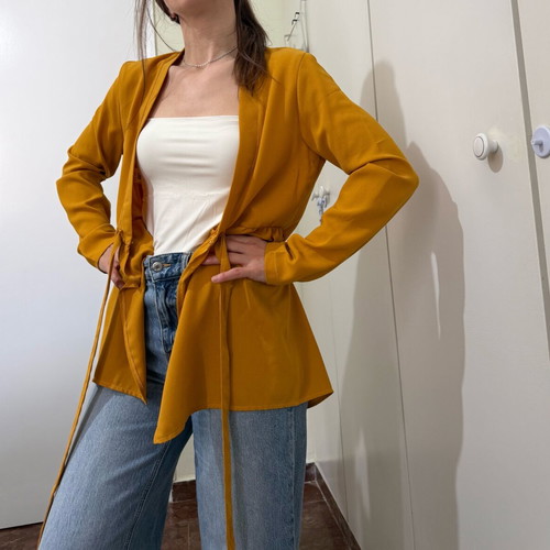 Blazer jacket light yellow like new with waist tie