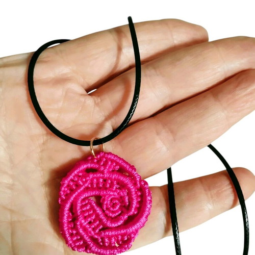 Handmade boho rose micro macrame necklace fuchsia made to order