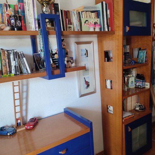 Student bedroom set used with wardrobe, bed, desk, shelves, and storage furniture
