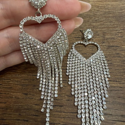 Heart earrings with long zirconia silver new