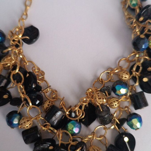 Gold bracelet with black charms and holographic design new