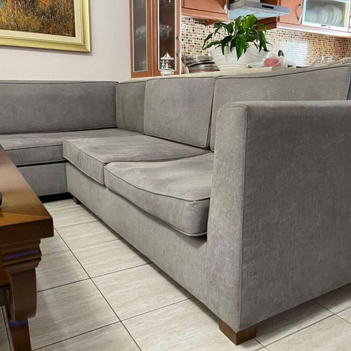 Handmade corner sofa cherry wood 2.35x1.70 like new, gray fabric