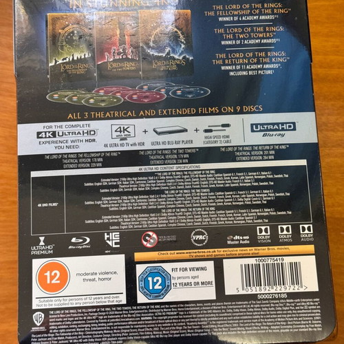 Lord of the Rings Trilogy 4K Steelbook new with Greek subtitles
