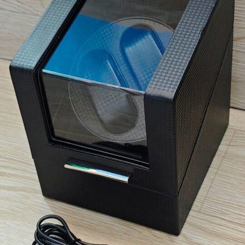 Double Watch Winder Box with Silent Motor, USB Charging, Carbon Fiber