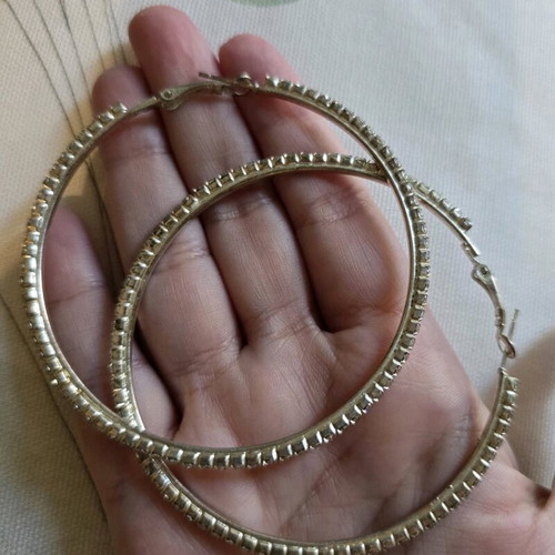 Hoop earrings with rhinestones silver, new